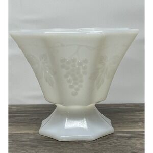 Westmoreland Paneled Grape Milk Glass Octagon Footed Vase 5" Pedestal Bowl Vtg